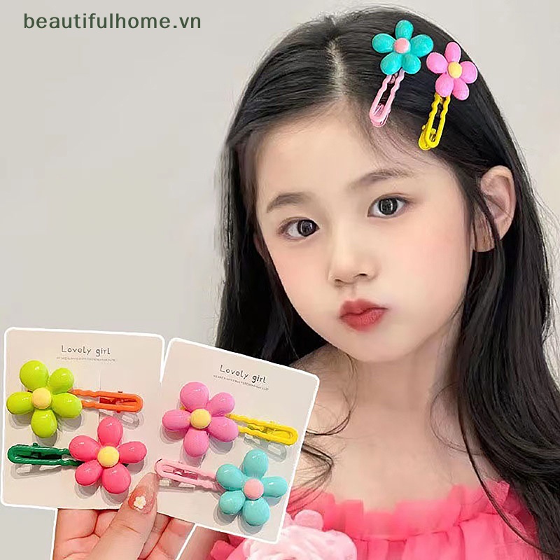 Bộ 2 Kẹp Tóc Hình Bông Hoa Nhiều Màu Sắc Phong Cách Cổ Điển Dễ Thương Cho Nữ