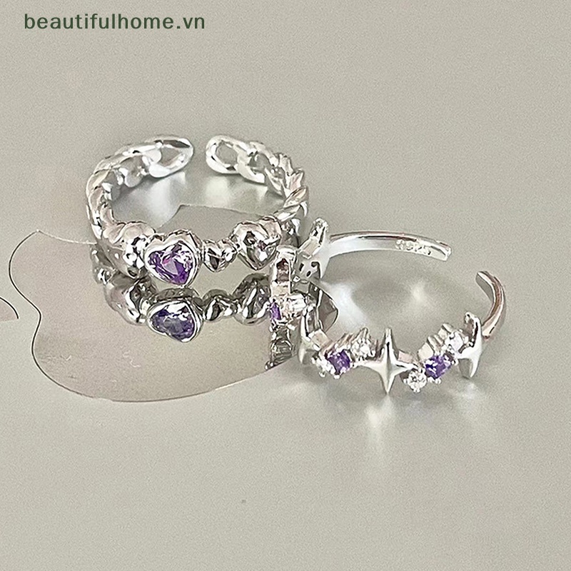[beautifulhome] Nhẫn Mở Đính Đá Pha Lê Tím Phong Cách Vintage Y2K Có Thể Điều Chỉnh Làm Quà Tặng [beauty]