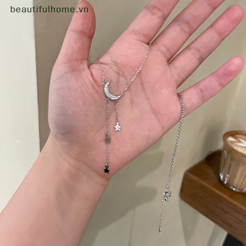 [beautifulhome] Vòng Cổ Tua Rua Màu Bạc Tinh Tế Hình Trăng Sao Phụ Kiện Trang Sức Làm Đẹp Cho Nữ [beauty]