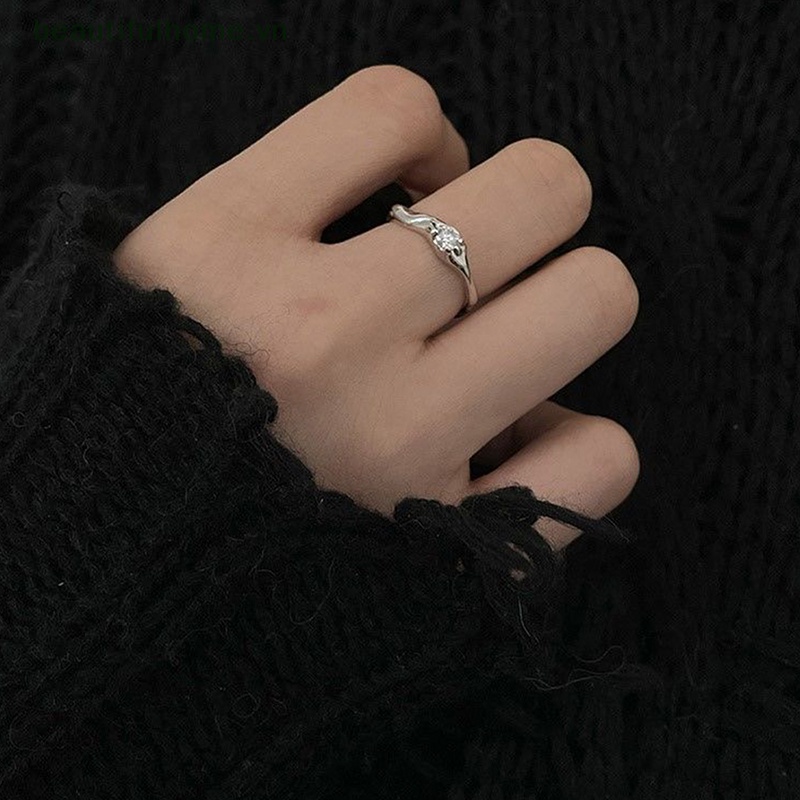 [Đẹp Mắt] Nhẫn Hở Bằng Hợp Kim Bạc Đính Đá Zircon Màu Sắc Retro Gothic Punk Hình Học Có Thể Điều Chỉnh Trang Sức Đi Tiệc Cho Nữ [beauty