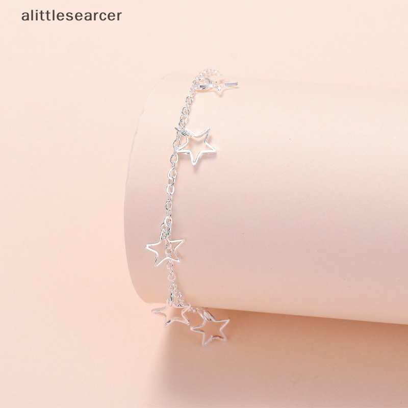 Vòng Tay Chuỗi Hạt Hình Ngôi Sao Năm Cánh Màu Bạc Thời Trang Cho Nữ