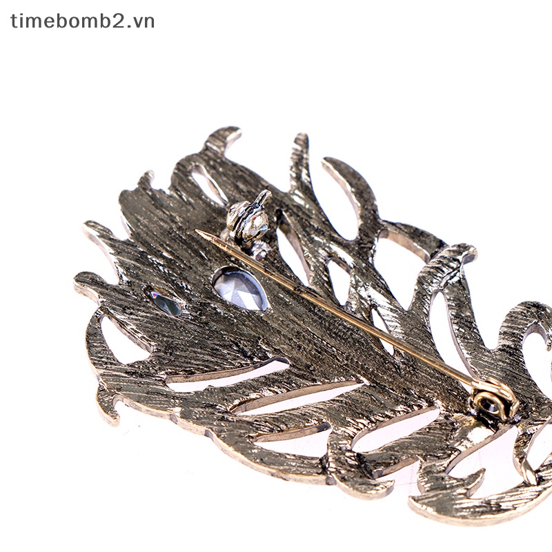 {Timebomb} Ghim Cài Áo Tráng Men Hình Lông Công Pha Lê Sâu Phụ Kiện Đám Cưới.