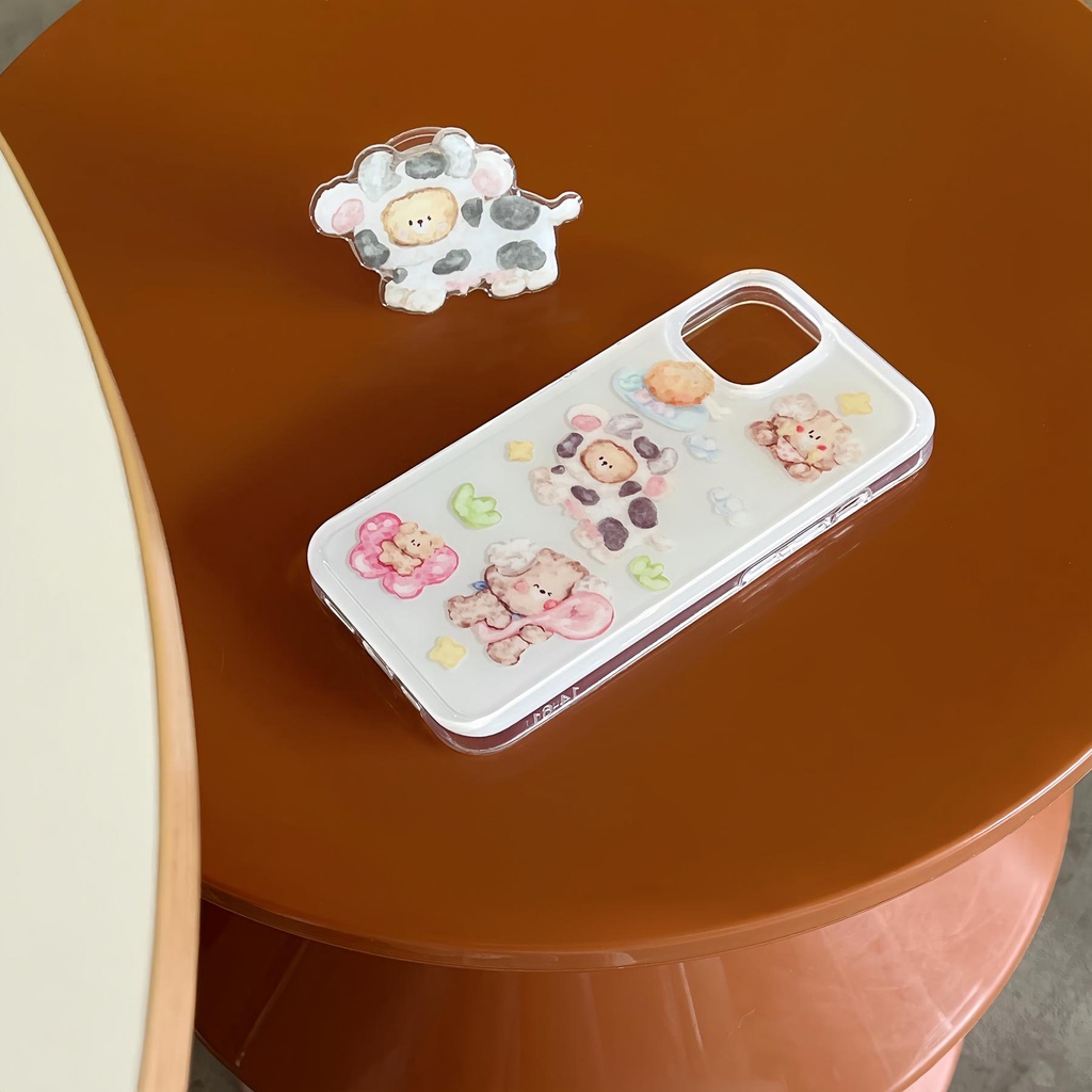 Ốp Điện Thoại Imd Mềm Trong Suốt Hai Mặt Họa Tiết Bò Hoạt Hình Cho iPhone 14 13 12 11 PRO MAX