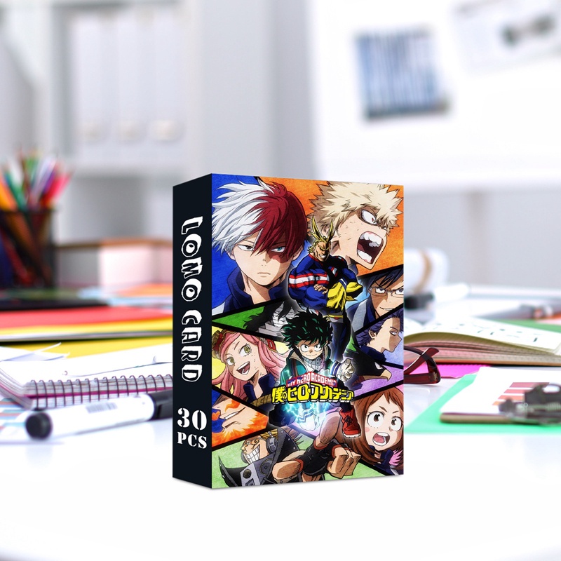Hộp 30 Tấm Thẻ Ảnh Lomo Hai Mặt In Hình Anime My Hero Academia