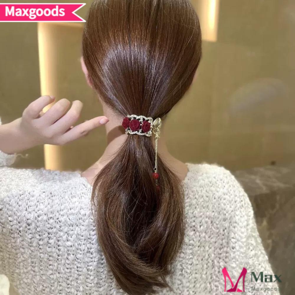 MAXG Kẹp Tóc Hình Hoa Hồng Bằng Kim Loại Đính Đá Cho Nữ