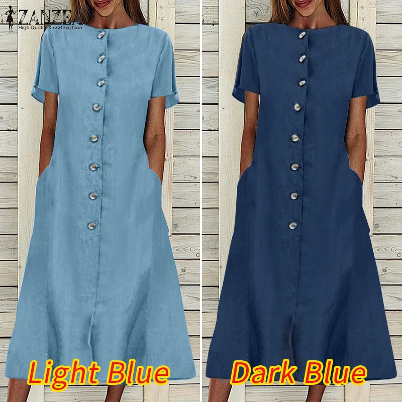 Zanzea Đầm Ngắn Tay Cổ Tròn Form Rộng Phong Cách Cổ Điển Dành Cho Nữ