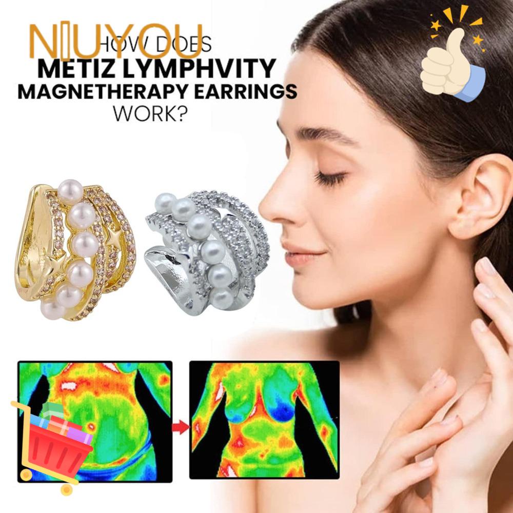 Khuyên Tai Dạng Kẹp Hình Tròn Bằng Hợp Kim Lymphatic Màu Trắng Châm Cứu Giảm Cân Thời Trang Cho Nữ