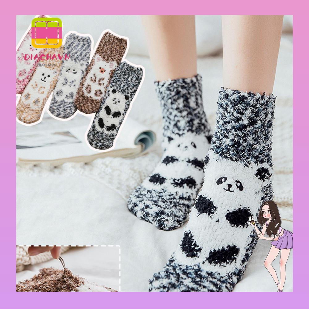 Vớ Nhung San Hô Dày Dặn Họa Tiết Động Vật Thời Trang Cho Nam Và Nữ
