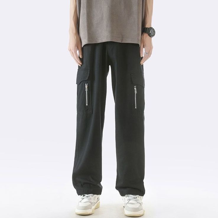 Quần Dài Ống Rộng Phối Khóa Kéo Thời Trang Đường Phố Nhật Bản Cho Nam