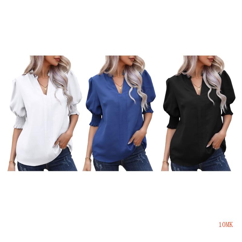 Áo Sơ Mi Chiffon Tay Ngắn Cổ Chữ V Dáng Rộng Phong Cách Công Sở Dành Cho Nữ