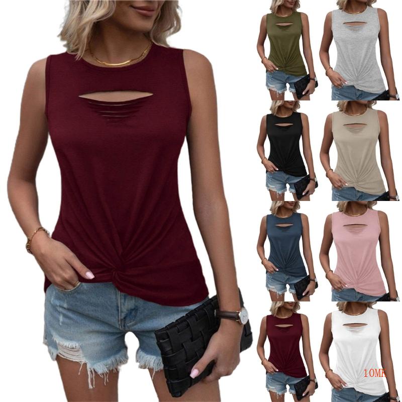 Xiangbao Áo Tank Top Ôm Dáng Khoét Lỗ Cổ Áo Không Tay Cơ Bản Cho Nữ