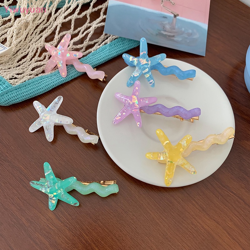 Kẹp Tóc Nữ Hình Sao Biển Lá Vàng Gợn Sóng Thời Trang Mới