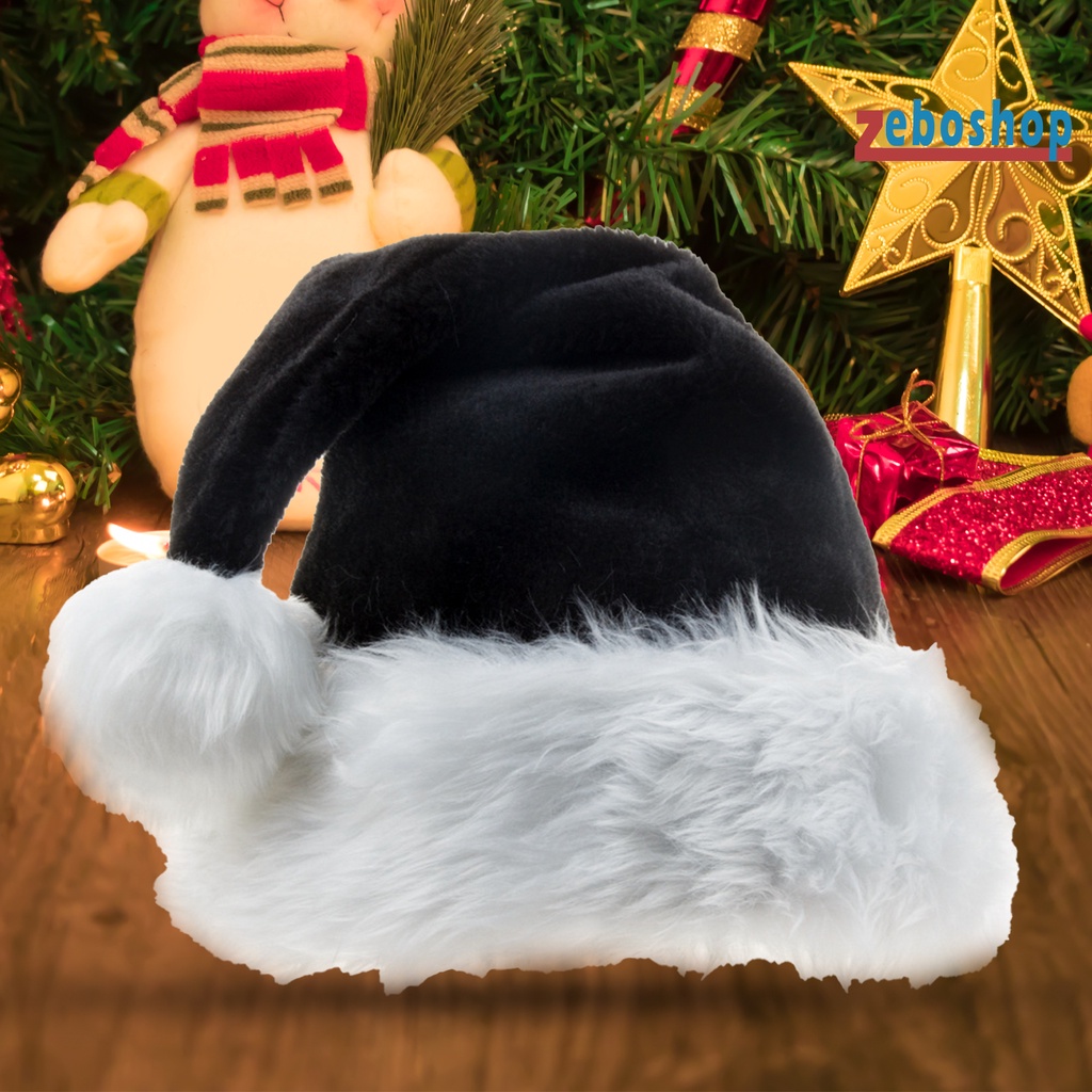 Mũ Ông Già Noel Bằng Lông Nhung Mềm Mại Màu Đen Bắt Mắt Rộng Dùng Trang Trí Nhà Cửa
