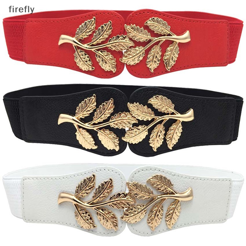 [firefly] Thắt Lưng Da Co Giãn Họa Tiết Lá Kim Loại Retro Thời Trang Cho Nữ