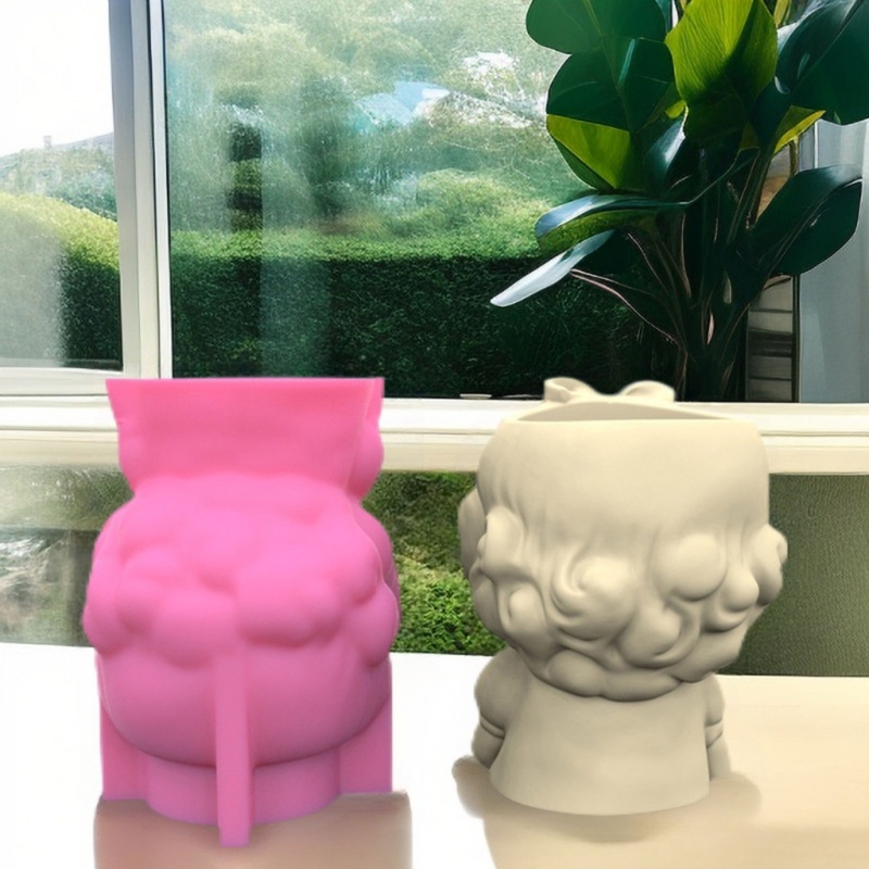 Khuôn Làm Giá Đỡ Bút / Chậu Hoa Hình Đầu Cô Gái 3D Bằng Nhựa Resin DIY