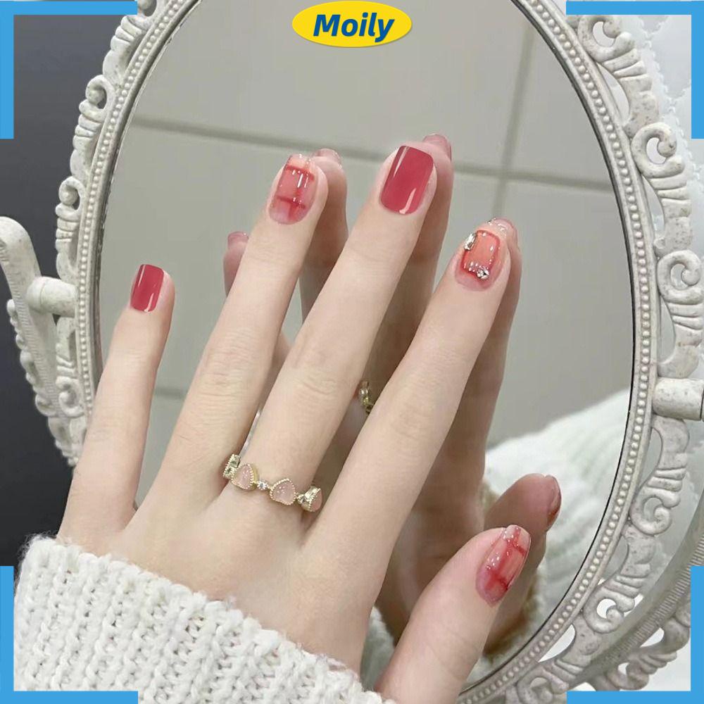 MOILYVN Bộ Móng Tay Giả Màu Đỏ Cherry