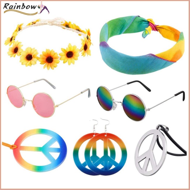 Set 4 / 7 Vòng cổ / Bông Tai / Kính Mát Đính Hạt Nhiều Màu Hóa Trang Halloween