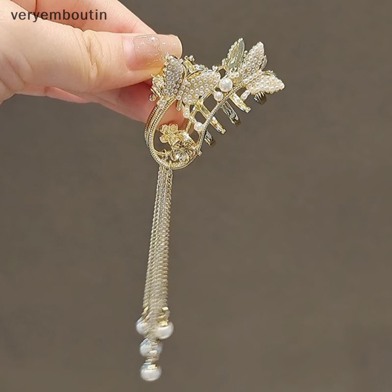 Kẹp Tóc Hình Bướm Lớn Đính Ngọc Trai Phong Cách Hàn Quốc Thanh Lịch Dành Cho Nữ