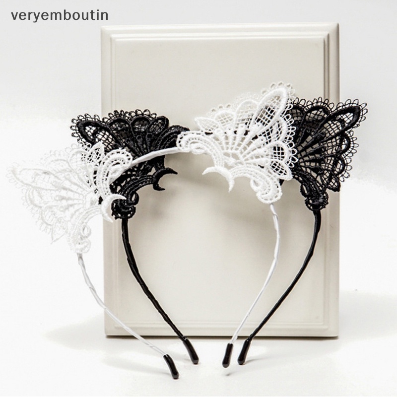 Băng Đô Cài Tóc Hình Tai Mèo Đen Phối Ren Thời Trang Gợi Cảm Cho Nữ