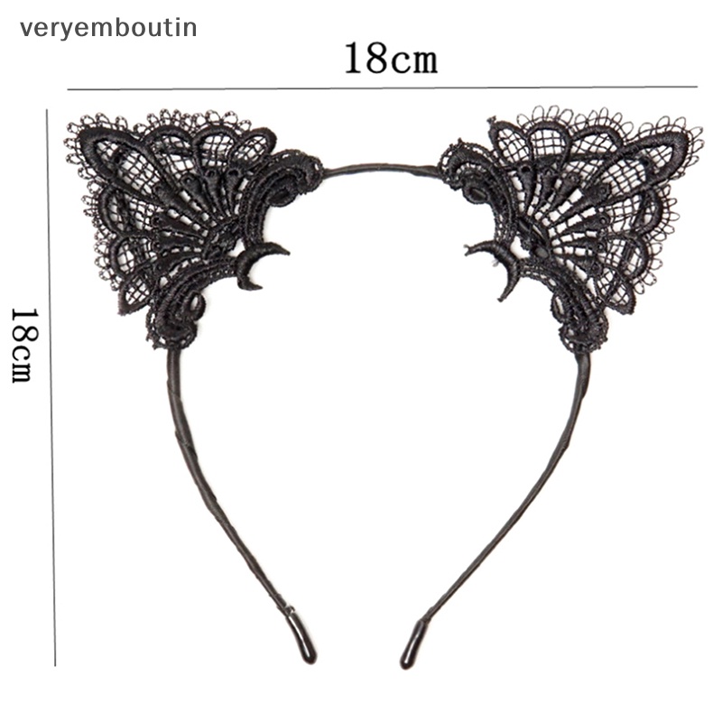 Băng Đô Cài Tóc Hình Tai Mèo Đen Phối Ren Thời Trang Gợi Cảm Cho Nữ