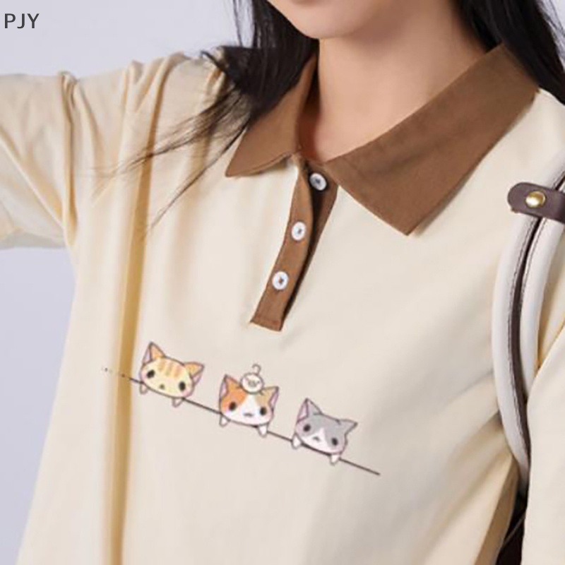 Áo Thun Tay Ngắn Cổ Peter Pan In Họa Tiết Hoạt Hình Phối Màu Tương Phản Thời Trang Cho Nữ 2022 PJ