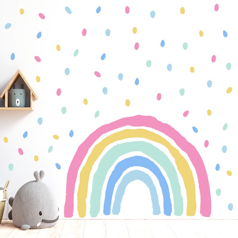 Sticker Dán Tường Họa Tiết Cầu Vồng Và Hoa Dùng Trang Trí Phòng Ngủ Cho Trẻ