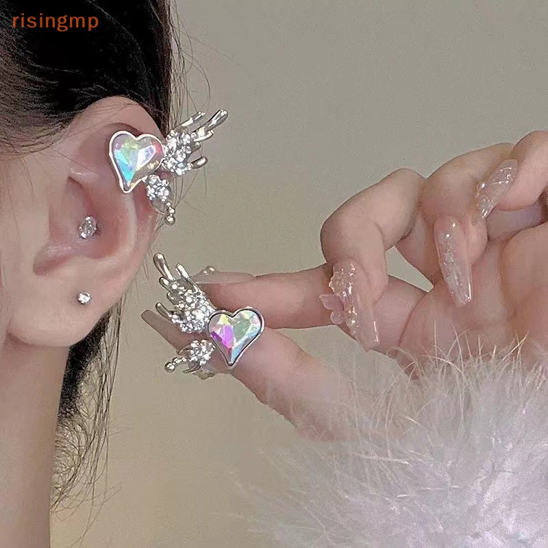 Bông Tai Kẹp Vành Tai Hình Trái Tim Bằng Hợp Kim Đính Đá Pha Lê Nhiều Màu Thời Trang Cho Nữ