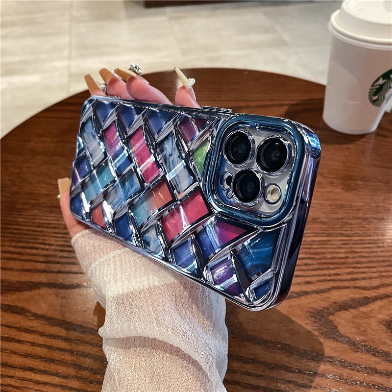 Ốp Điện Thoại Silicon Mềm Vân Đan Lưới Mạ Điện Lấp Lánh Sang Trọng Cho iphone14 Pro Max 13 12 Pro Max 14Pro 13Pro 12Pro