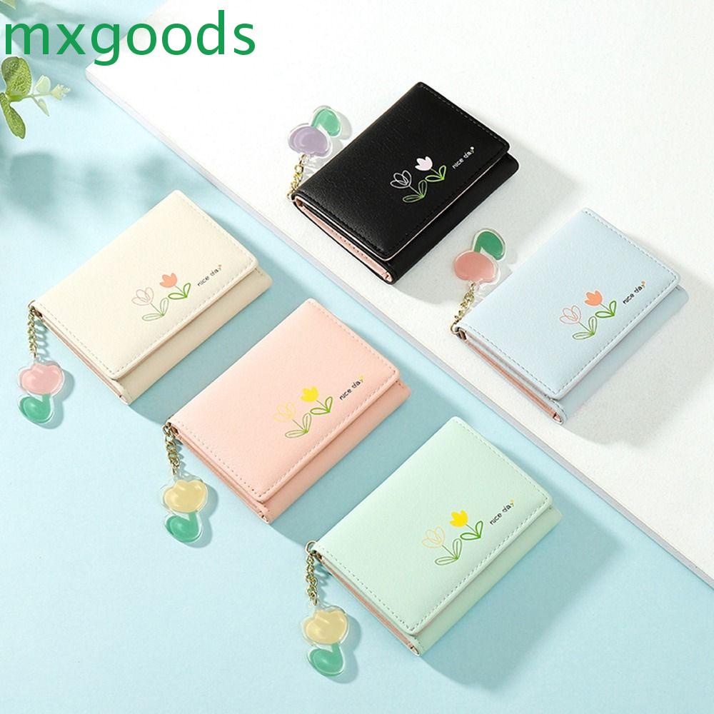MXGOODS Ví Da PU Gập In Họa Tiết Hoa Tulip Thời Trang Cho Nữ Giá Đỡ