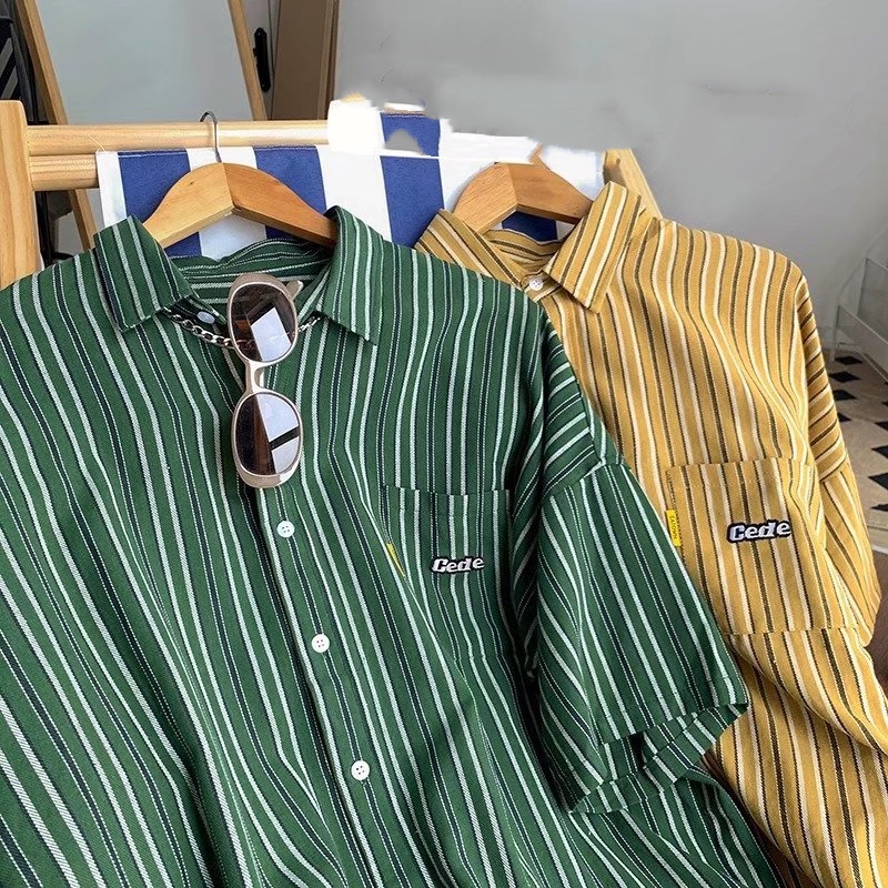 Áo Sơ Mi Tay Ngắn Kẻ Sọc Thời Trang Hàn Quốc Cho Nam