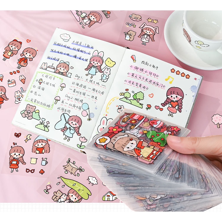 Set 50 / 100 / 300 Nhãn Dán Hoạt Hình Dễ Thương Chống Thấm Nước Trang Trí Sổ Tay / Nhật Ký DIY