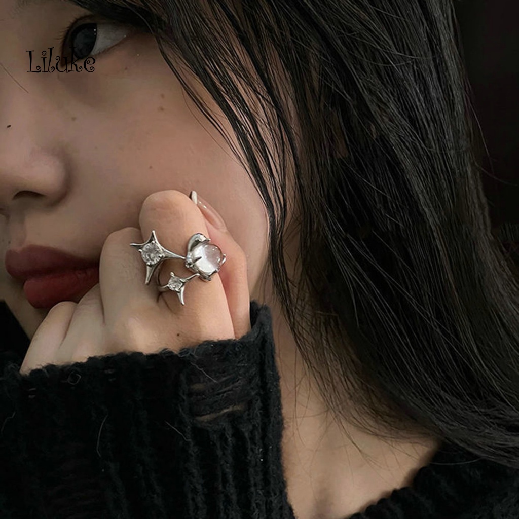 Lk Nhẫn Dạng Hở Mạ Điện Sáng Bóng Đính Đá Zirconia Hình Ngôi Sao Có Thể Điều Chỉnh Cho Nữ Dự Tiệc