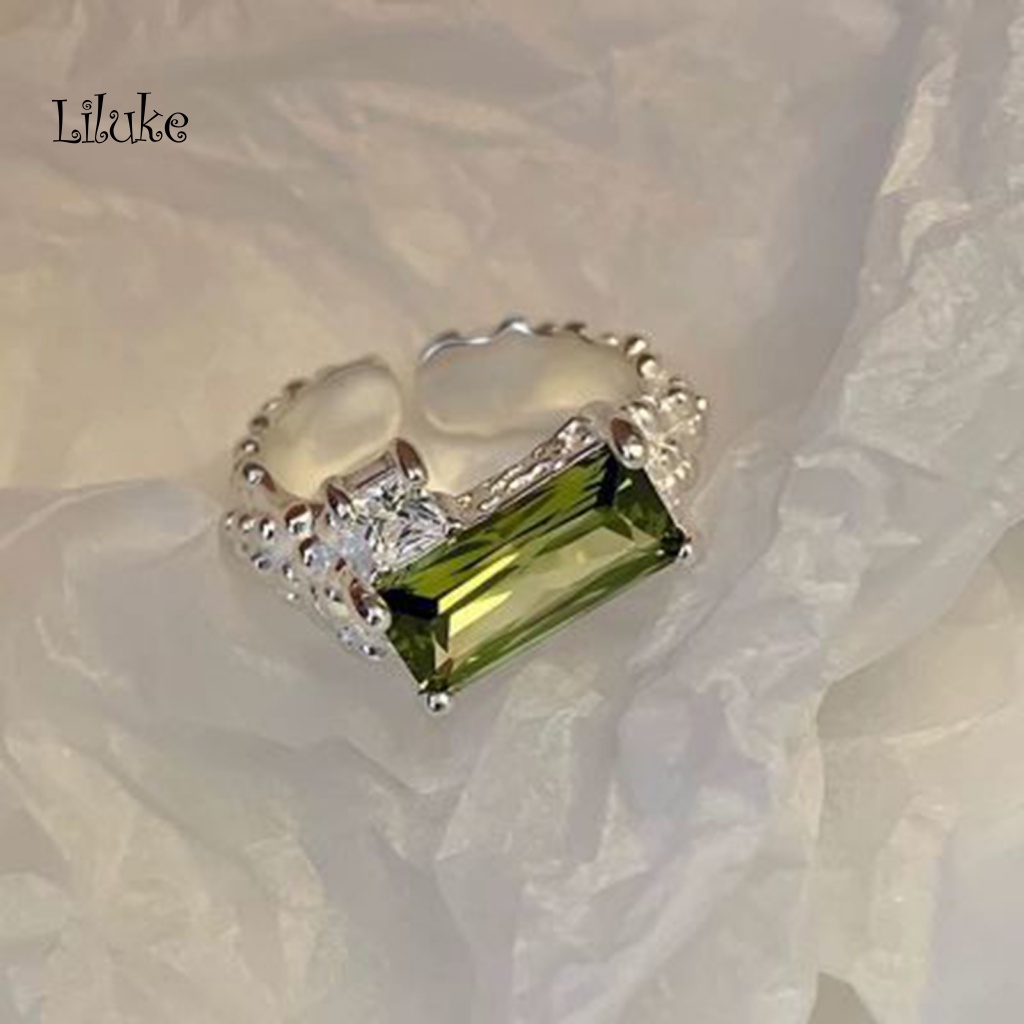 Nhẫn Hở Đính Đá Zircon Màu Xanh Lá Kiểu Dáng Sang Trọng Cho Nữ