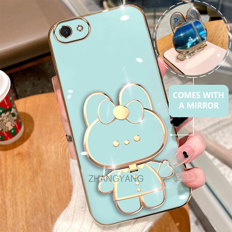 ốp lưng vivo y71 y81 y81i y83 v5 Ốp Điện Thoại Mạ Điện Hình Thỏ 3D Có Giá Đỡ Xoay 360° Độ Ốp Điện Thoại silicone Tự mang gương