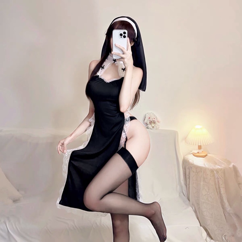 Đồ ngủ hóa trang nữ tu sĩ gợi cảm- set cosplay ma sơ Valak tặng kèm phụ kiện CP87 CICI BONITA HCM
