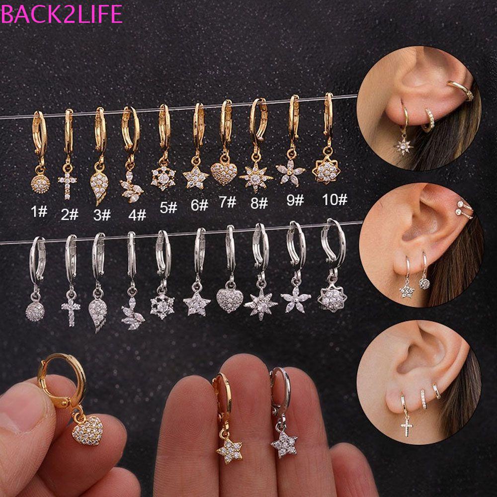 Bông Tai Tròn Họa Tiết Ngôi Sao / Trái Tim / Đan Chéo Sau Tai Thời Trang Cho Nữ