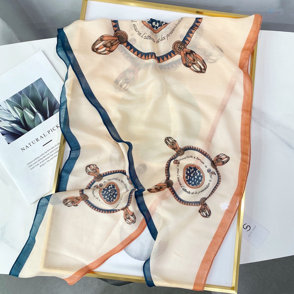 Khăn Choàng Cổ Dài Bằng Lụa In Họa Tiết Kim Cương Thoáng Khí Chống Nắng Thời Trang Mùa Hè Phong Cách Hàn Quốc Cho Nữ