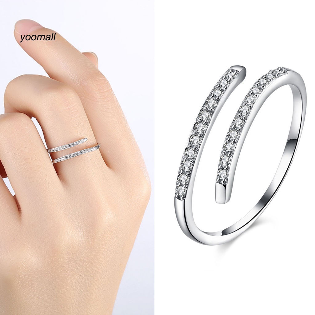 Nhẫn Hở Mạ Bạc 925 Đính Đá Zircon Kiểu Dáng Đơn Giản Có Thể Điều Chỉnh