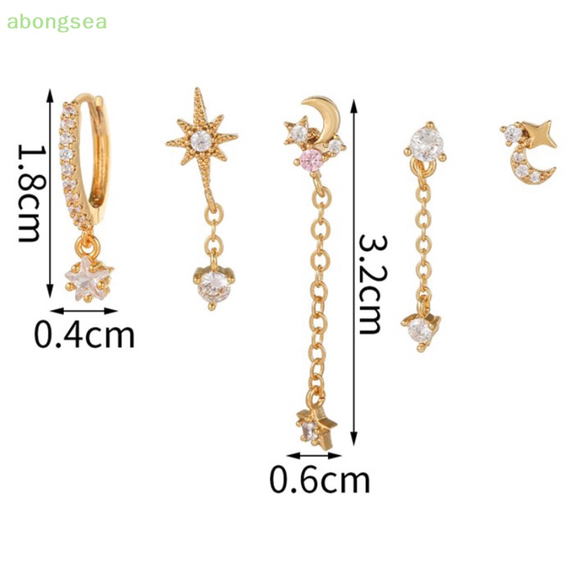 Abongsea Set Khuyên Tai Mạ Vàng Đính Đá Zircon Thời Trang 2023