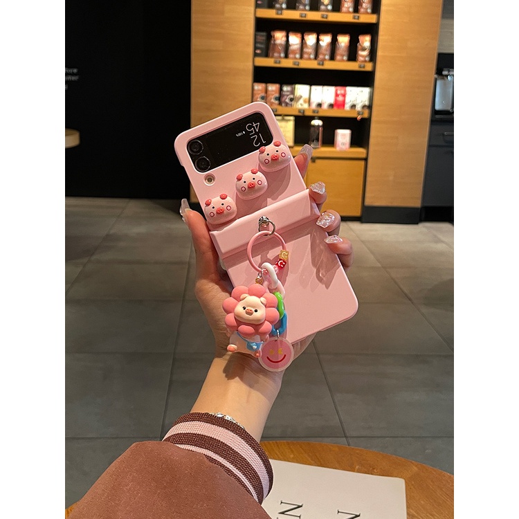 Bao Da Điện Thoại Họa Tiết Heo Hoạt Hình Dễ Thương Cho samsung galaxy z flip 4 3 zflip4 zflip3 5g Ốp