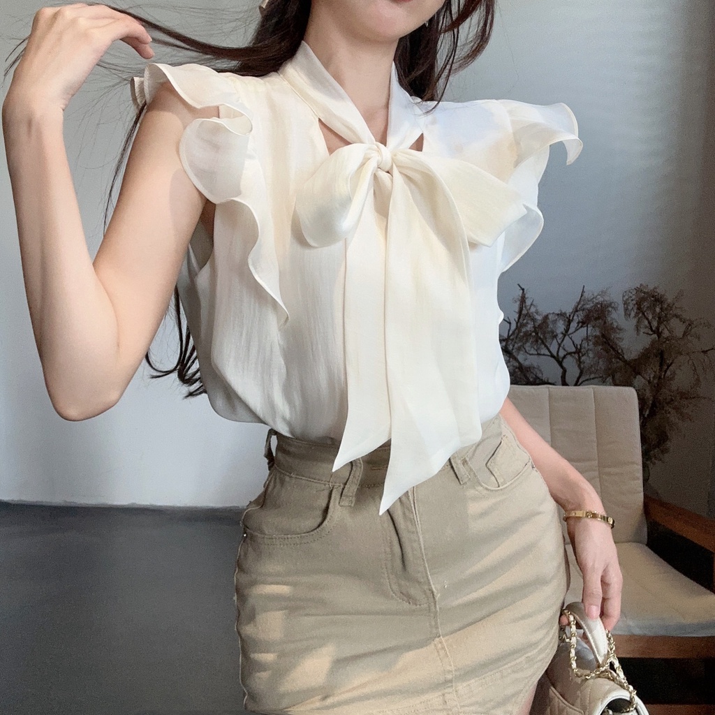 Áo Sơ Mi Không Tay Thắt Nơ Mùa Hè Hàn Quốc Mới Dành Cho Nữ