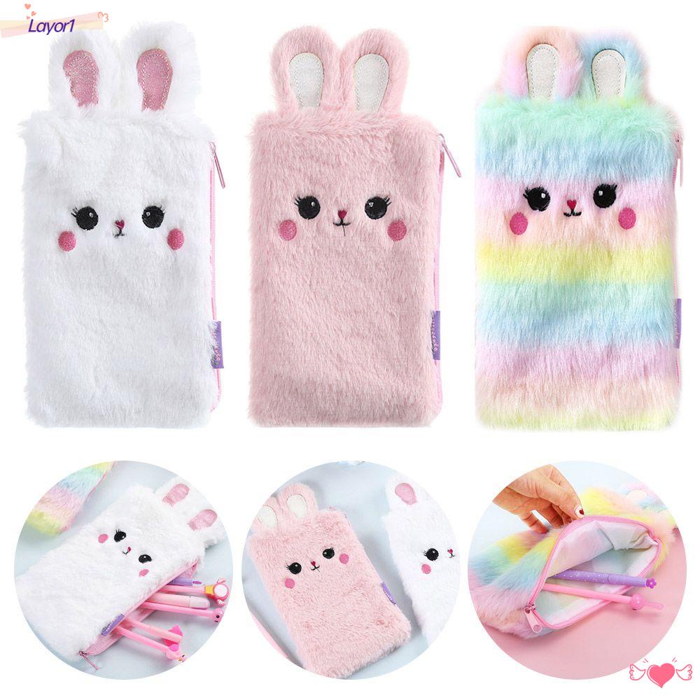 Túi Đựng Bút Hình Tai Thỏ Phối Lông Dễ Thương 1 Cái