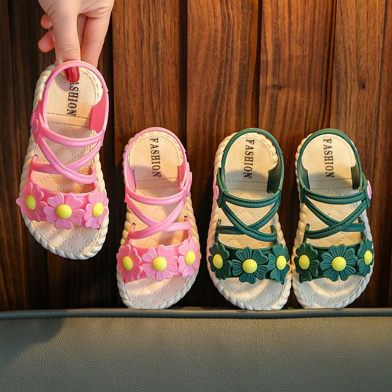 Xăng đan Công Chúa Đế Mềm Chống Trượt Đính Hoa Dễ Thương Cho Bé Gái