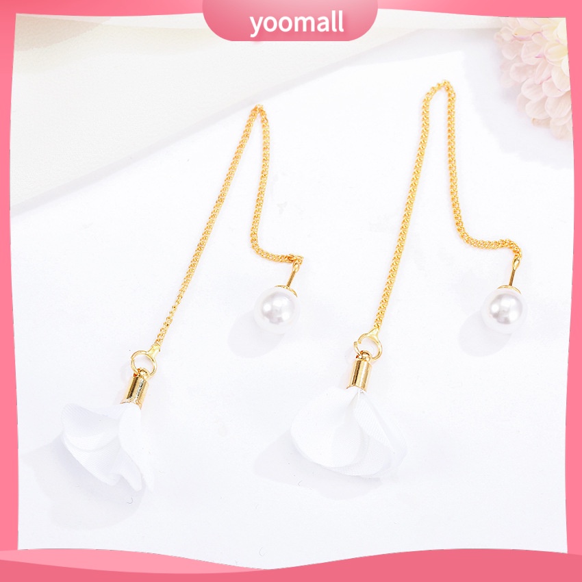 Bông Tai Dáng Dài Hình Hoa Hồng Đính Ngọc Trai Thanh Lịch Thời Trang Cho Nữ