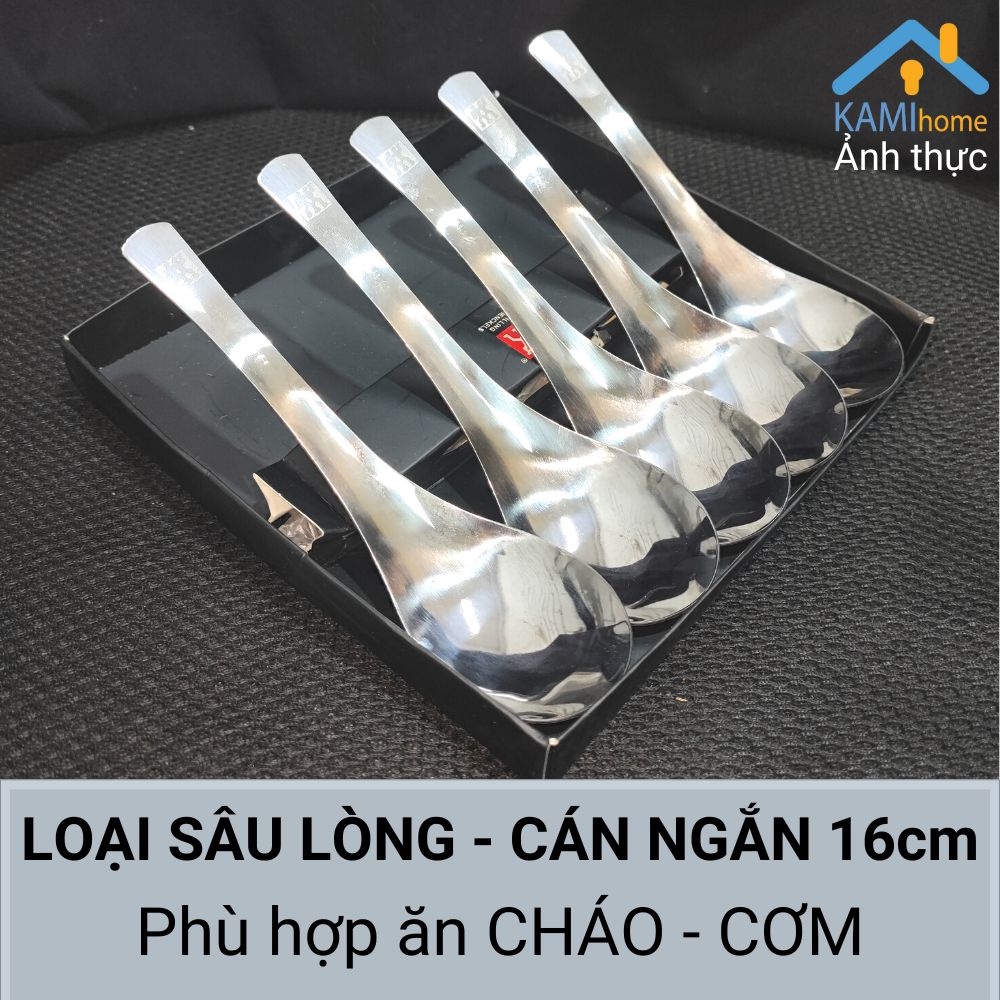 (Bộ 5) thìa muỗng inox Henckels kiểu Á lòng sâu cán ngắn cỡ 16cm KM 20128