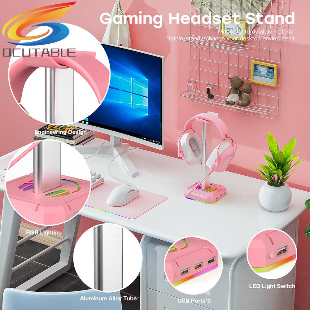 Giá Đỡ Tai Nghe Chơi Game 3 Cổng USB 2.0 RGB
