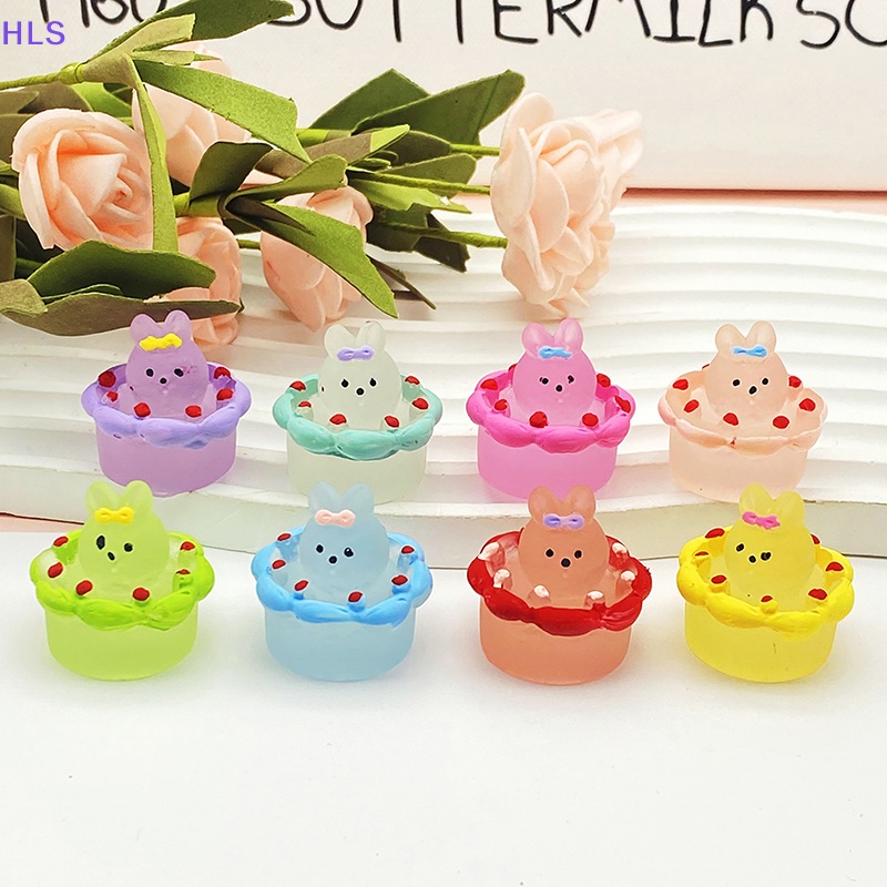 Set 2 Móc Khóa / Dây Chuyền / Điện Thoại Hình Thỏ Và Bánh Kem Bằng Nhựa Resin Phát Quang DIY