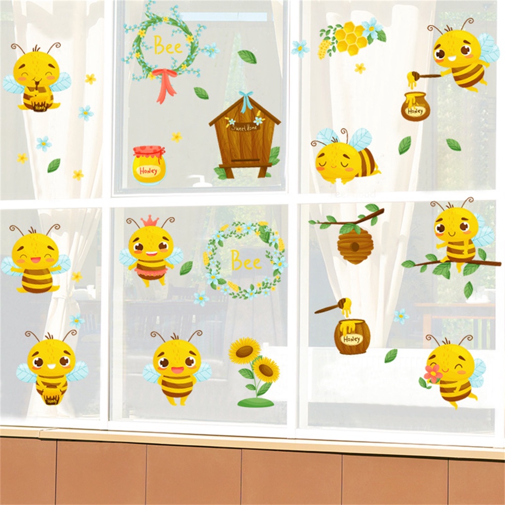 Set 2 Miếng Dán Tường Bằng PVC Chống Nước Tự Dính Họa Tiết Chú Ong Trang Trí Nhà Cửa