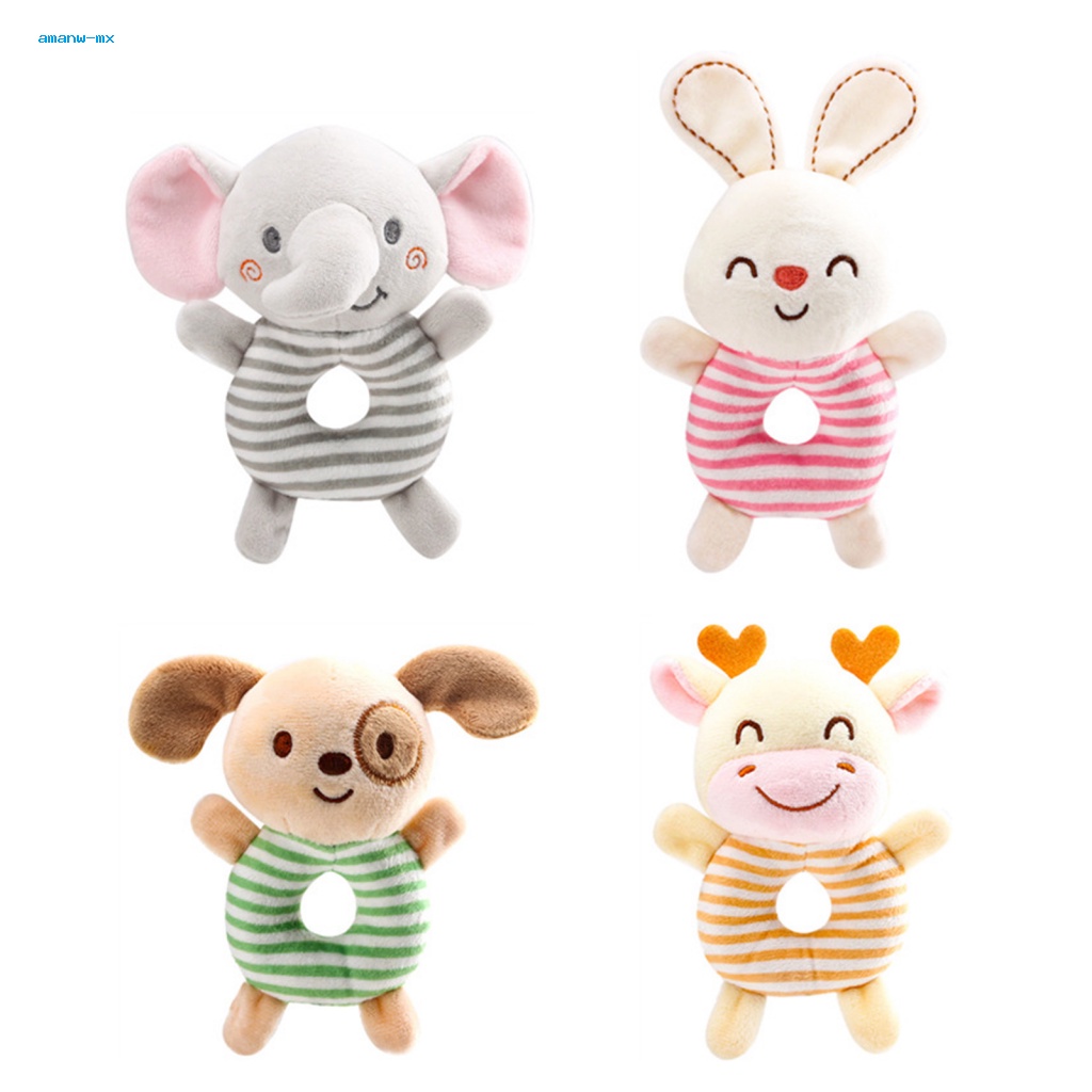 Bộ Đồ Chơi Lục Lạc Cầm Tay Hình Động Vật Nhồi Bông Mềm Mại Kích Thước 14cm Cho Bé