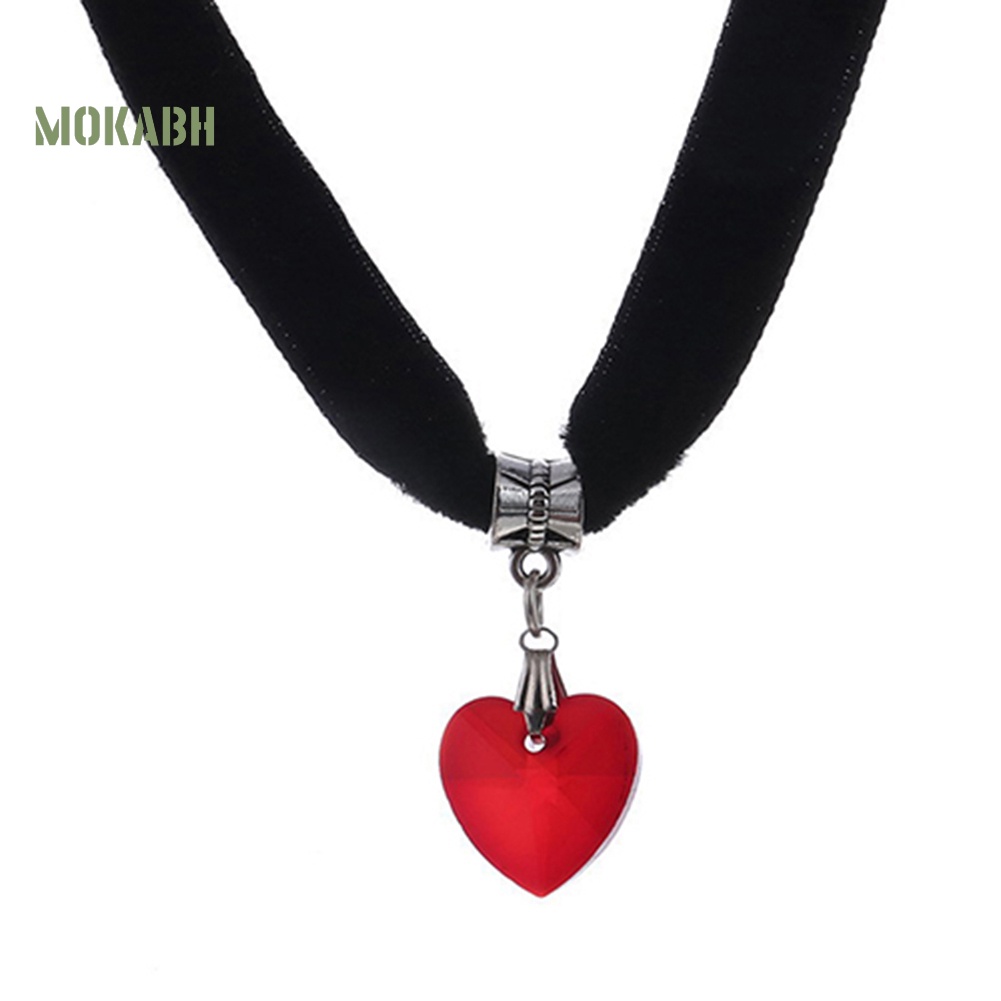 [Mok Abh] Vòng Cổ Choker Dáng Ngắn Mặt Hình Trái Tim Đính Đá Lấp Lánh Phong Cách Gothic Cổ Điển